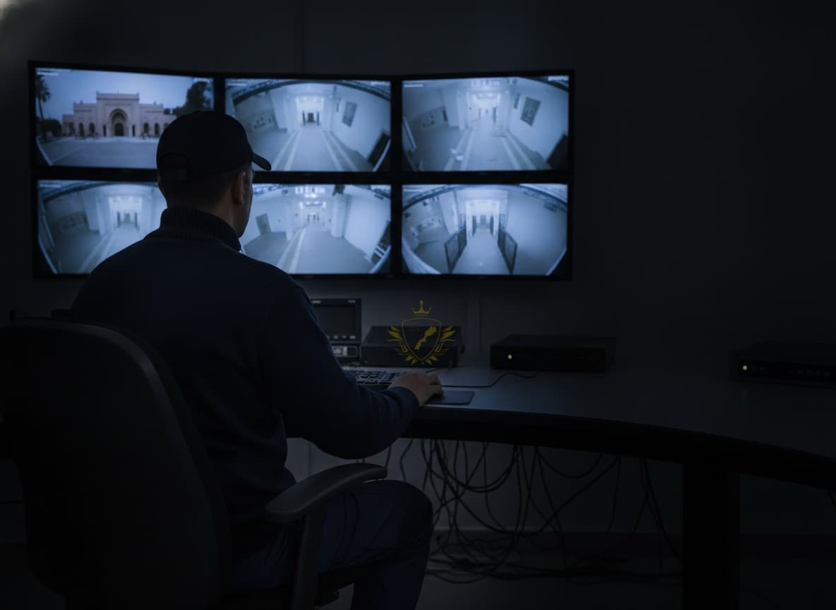 Opérateur en télésurveillance devant un mur d'écrans de contrôle