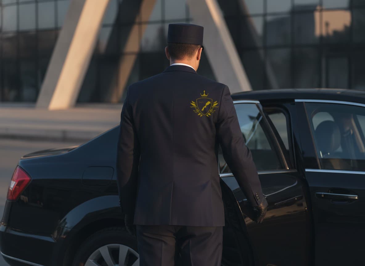 Chauffeur privé ouvrant la portière d'un véhicule de luxe