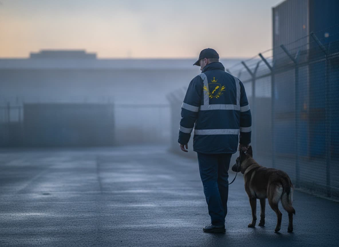Maître-chien et son chien de sécurité en patrouille